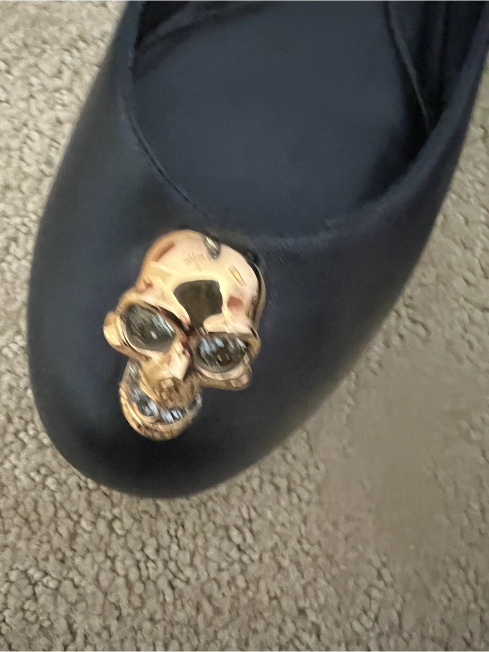 Alexander McQueen Black Leather Ballet Flats with signature design - Picture 2 of 4